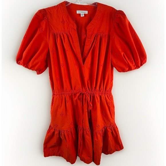 Free Assembly Dresses & Skirts - Free Assembly 100%‎ Cotton Eyelet Tiered Mini Dress Orange Puff Sleeve Cottage
